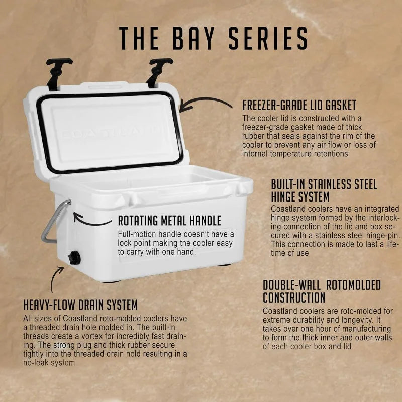 Coastland Bay Series Cooler Premium Insulated Rotomolded Cooler, Small Ice Chest for Tight Spaces, Soccer Games, & Tailgates