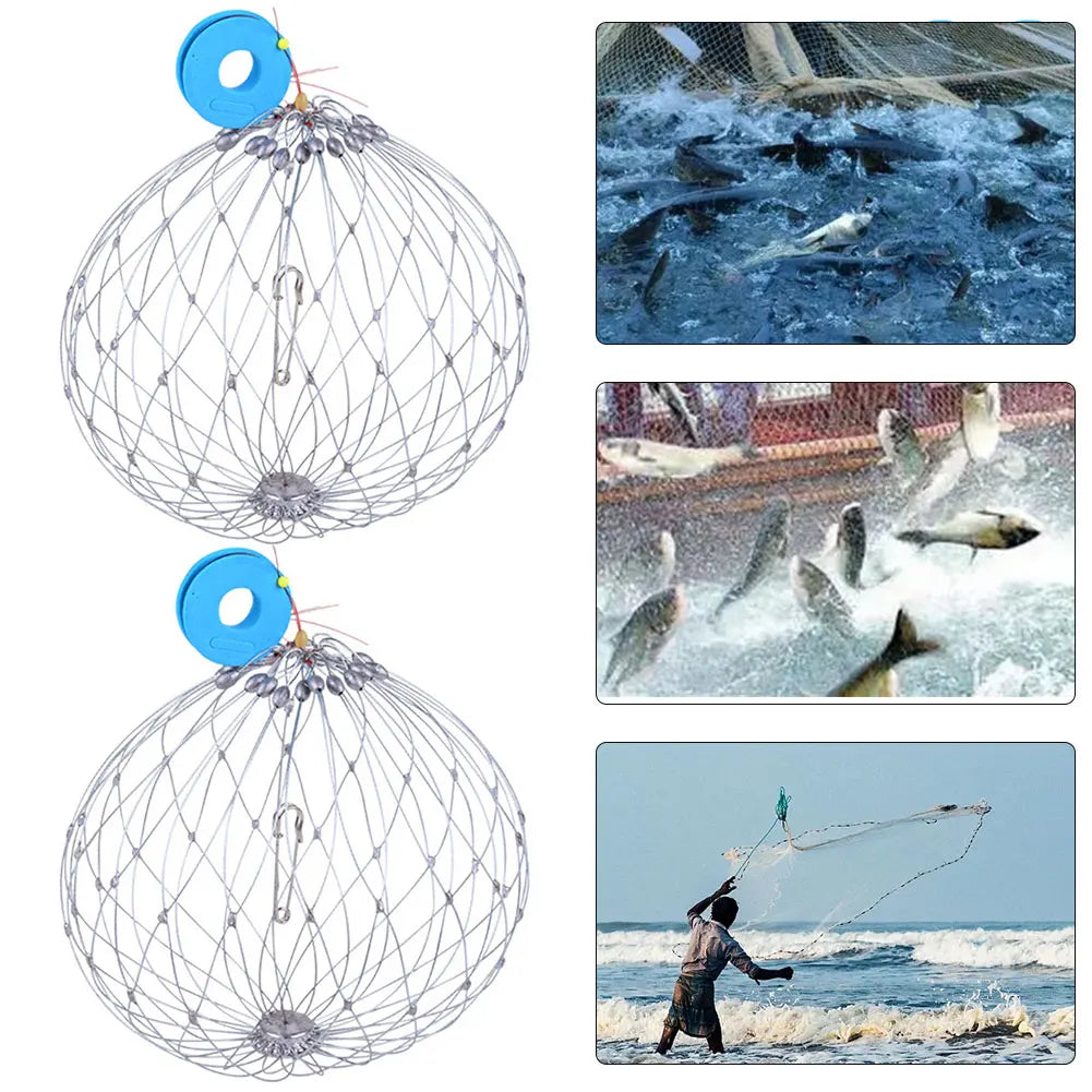 2Pcs Fish Baskets Steel Wire Crab Fishing Traps for Saltwater Seawater (20 wire)