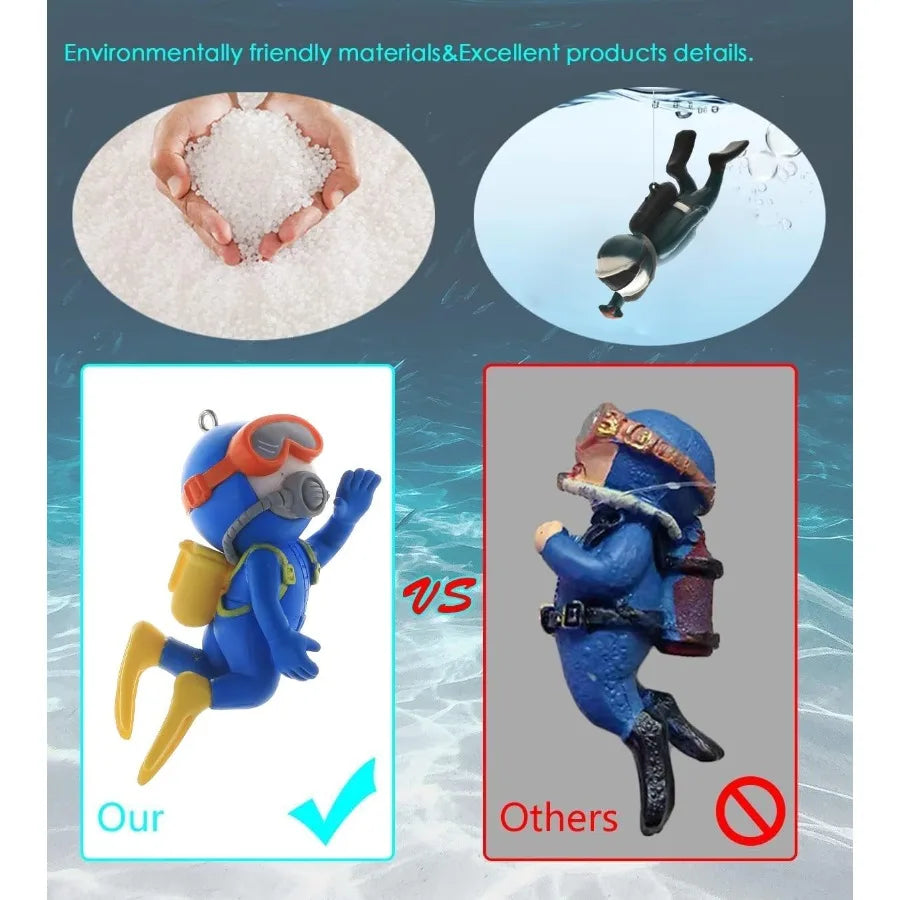 2Pack Cute Little Diver Fish Tank Decorations Aquarium Decoration Floating Aquarium Accessories Fish Playmate for Fish Tank Sui