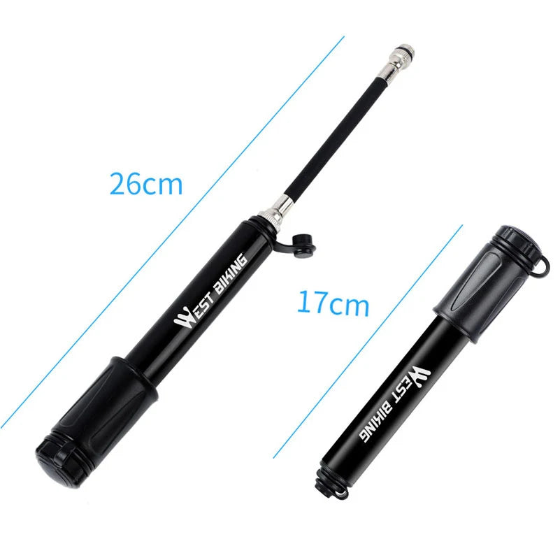 WEST BIKING 100PSI Mini Bike Pump Aluminum Alloy Portable Drop-proof Bike Ultraligh Hand Air Pump MTB Mountain Road Cycling Pump