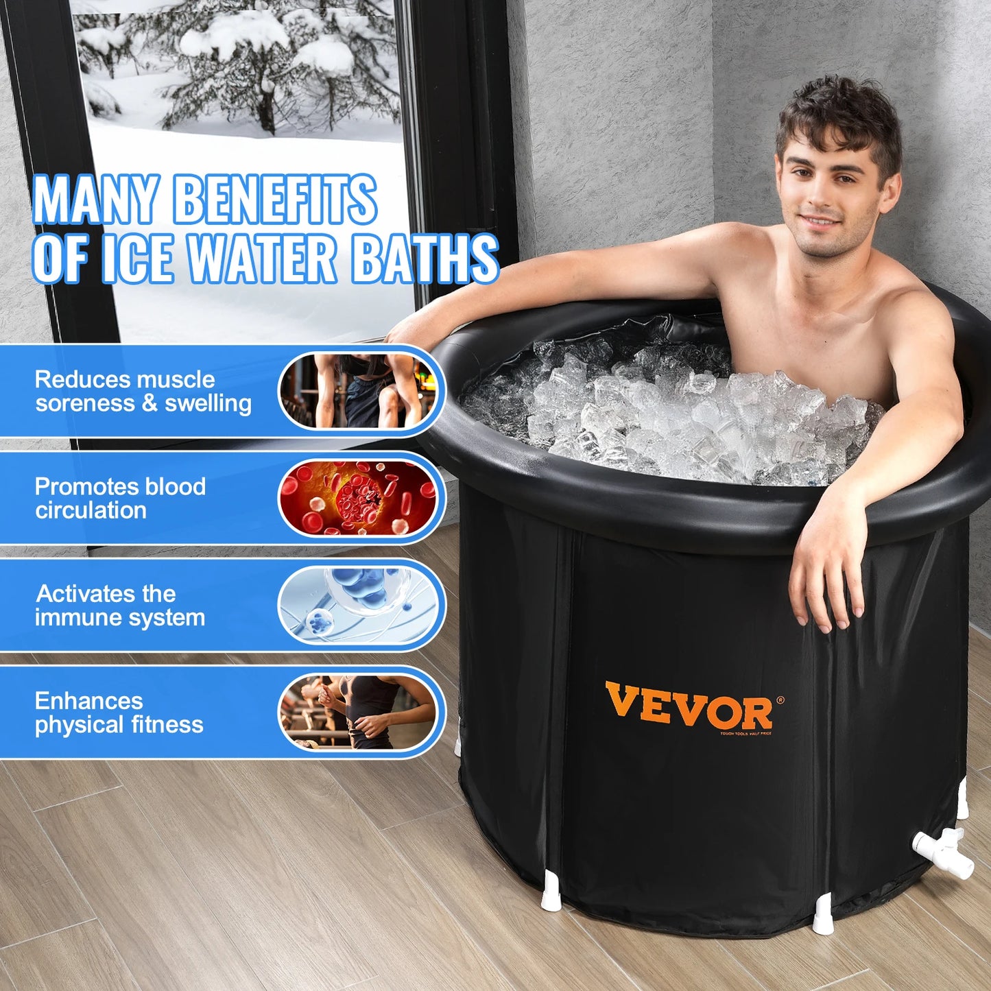 SucceBuy Ice Bath Tub Cold Water Therapy Plunge Tub for Athletes Outdoor Ice Barrel Plunge Pool Inflatable Folding Bathtub