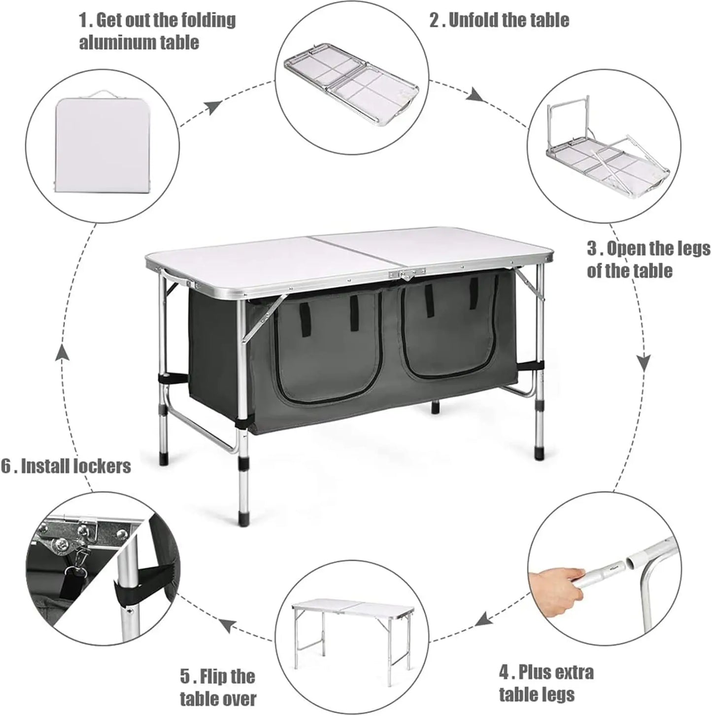48''Portable Folding Table Table Outdoor Table Camping Table with Storage Organizer Lightweight Waterproof Durable for Camping P