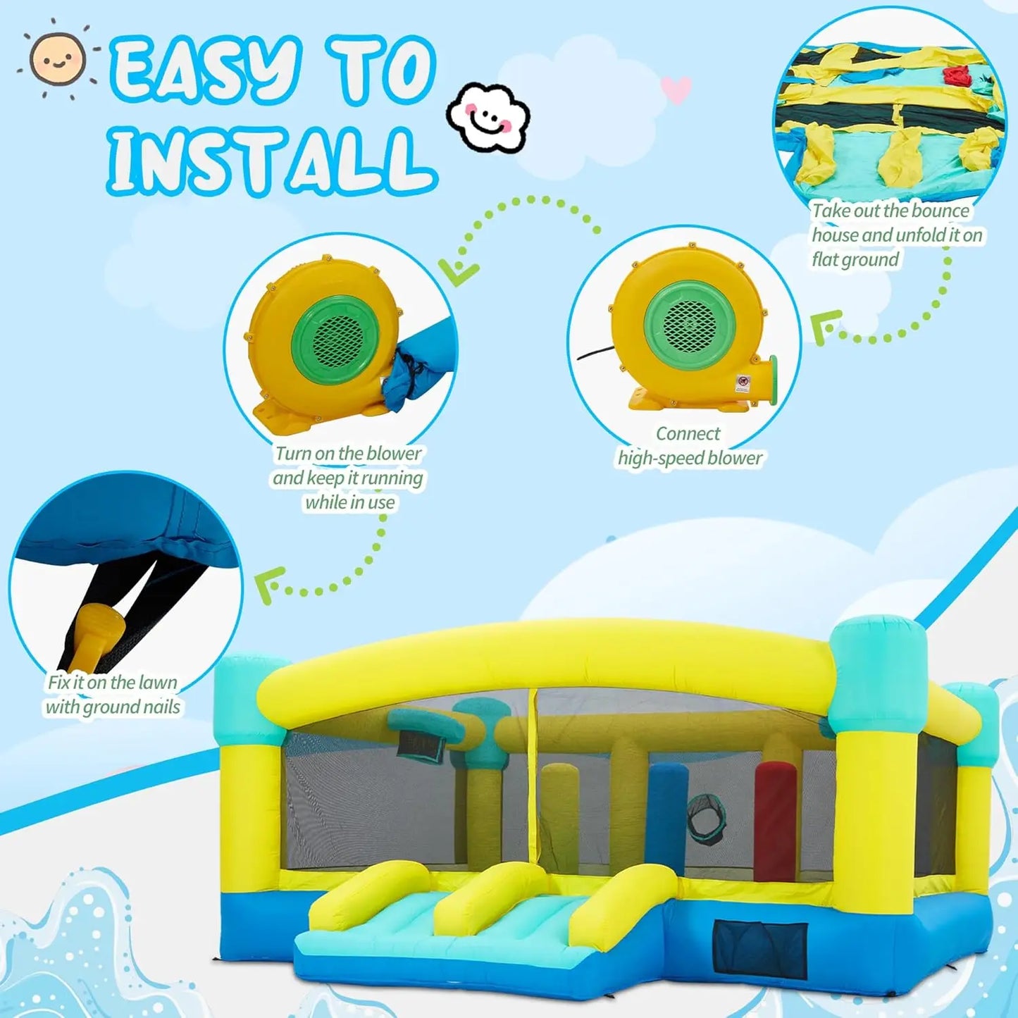 Big Bounce House,15 x 14.8 FT Inflatable Bounce Castle for Kids 3-12,Outdoor/Indoor Bouncy House with Blower,Slides,Obstacles,Tr