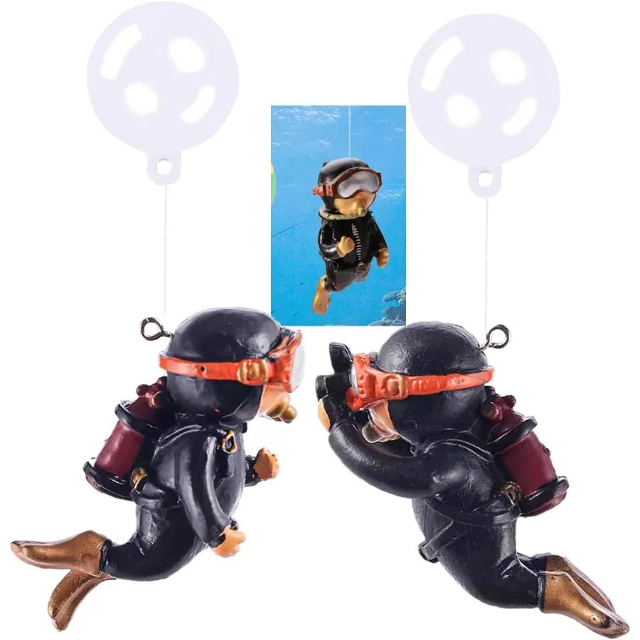 2Pack Tank Decorations Cute Little Diver Aquarium Decoration Accessories Orments with Float Ball Playmate for Tank Suitable for