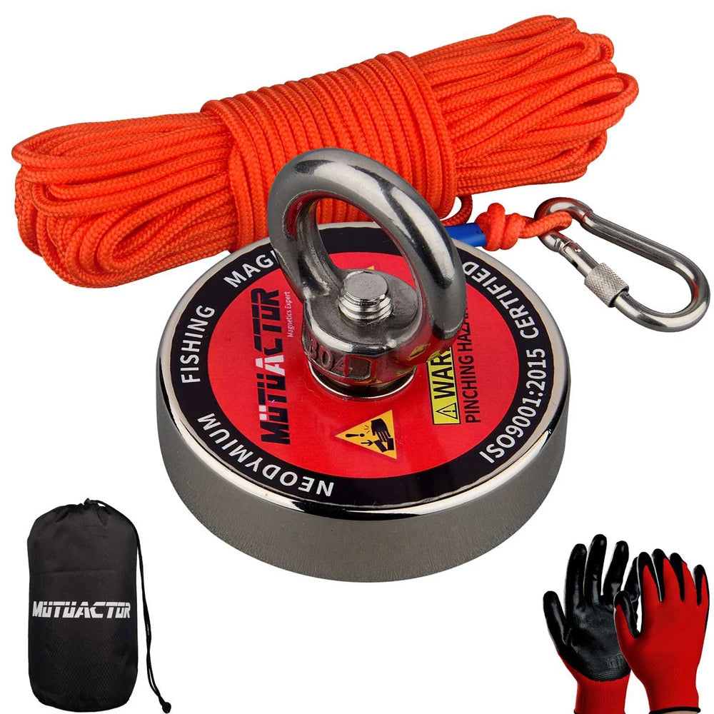 120KG/220KG /300KG/400KG/500KG Salvage Magnet Large Neodymium N52 Magnets Magnet Strong Fishing Magnet with Rope Gloves Bag