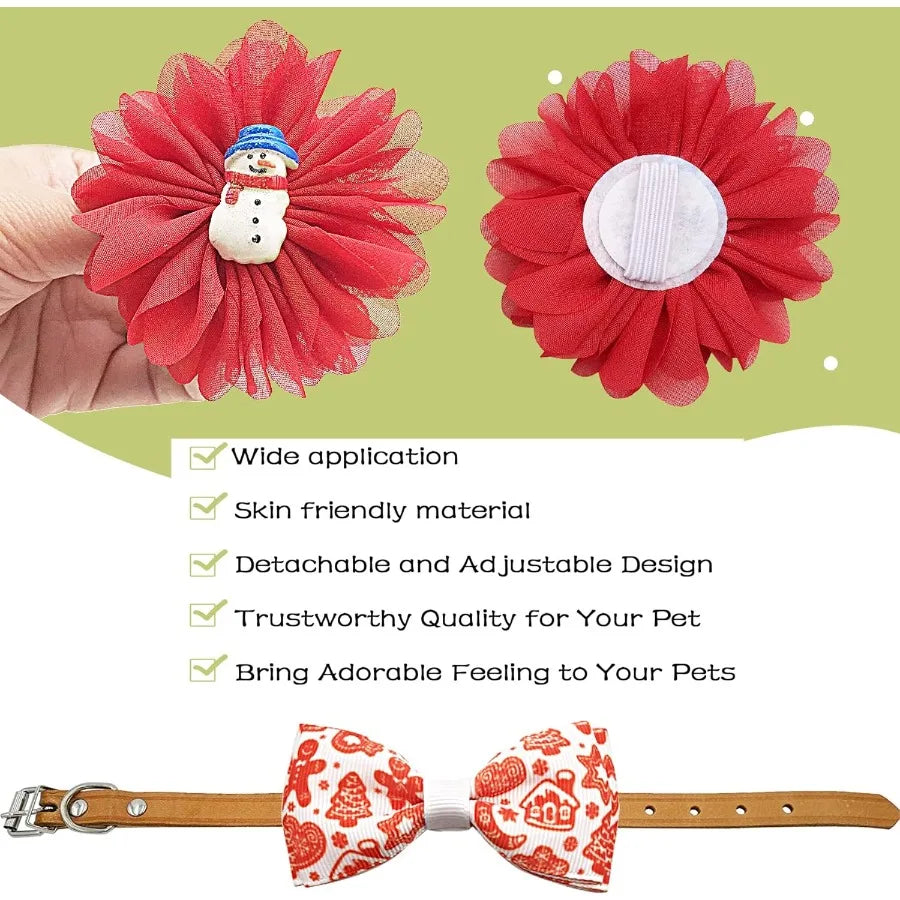 12pcs Christmas Small Dogs Collar Charms Flowers Bow Ties for Xmas Holiday Party Costumes Medium Dog Cats Doggies Collars Attac