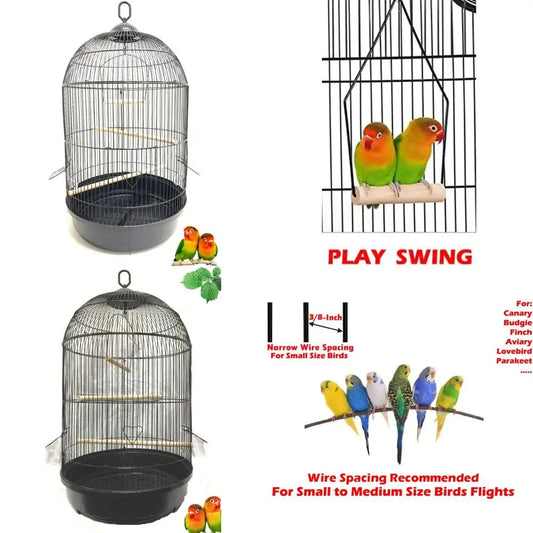 13 diameter x 25 height black round bird cage for cockatiel, lovebird, finch, canary, aviary, budgie, parakeet