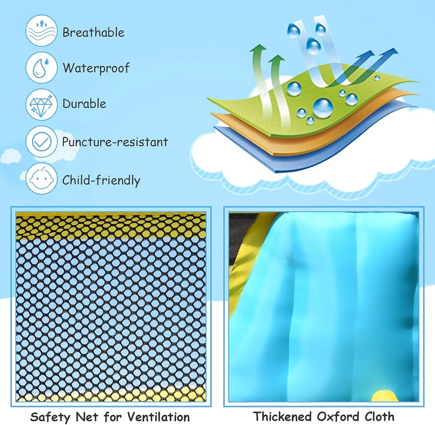 Inflatable Water Slide with 550W Blower, Water Park Waterslide Inflatables w/Jumping Bouncy Castle, Long Slide, Climbing Wall