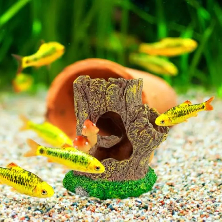 Fish Tank Decorations Aquarium Decor Small Fish Cave Aquarium Accessories Stump House Hideout Resin Fish Tank Cave Betta Goldfi
