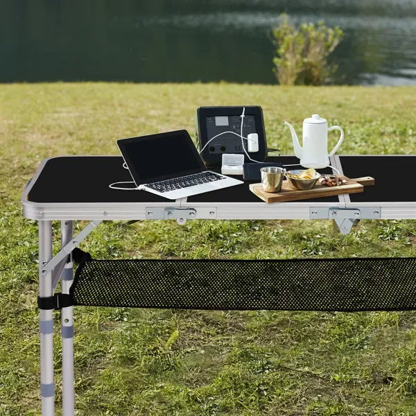 3ft Portable Folding Camping Table, 3 Adjustable Heights, Lightweight Patio Side Table, Carry Handle, Black