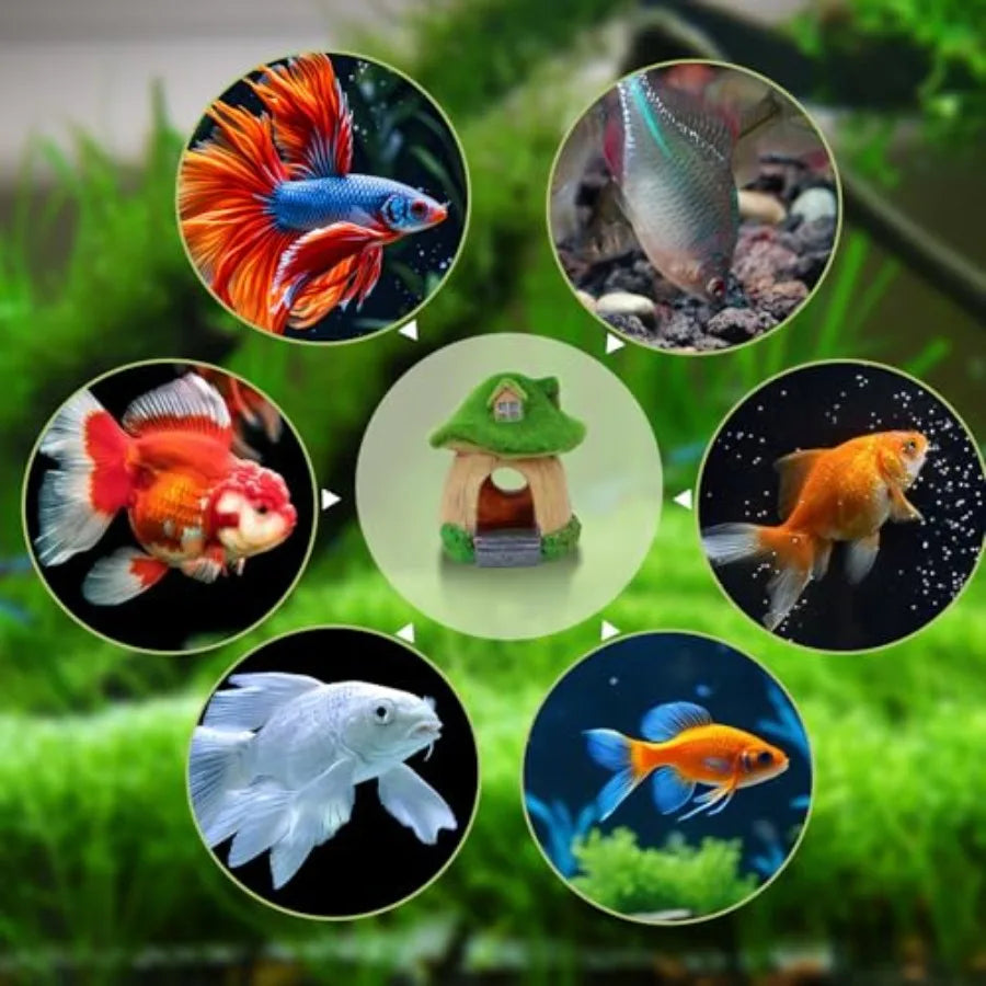 Mushroom Fish Tank Accessories Resin Aquarium Decorations with Hollow Hole Fishtank Decorations for Shrimp Betta Betta Fishtank