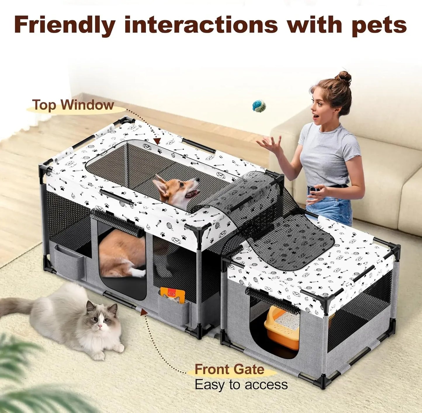 Portable Cat Playpen, Pet Dog Playpen, Kitten Puppy Play Pen for Indoor/Outdoor, Collapsible Cats Cages Enclosed Tent with Carry