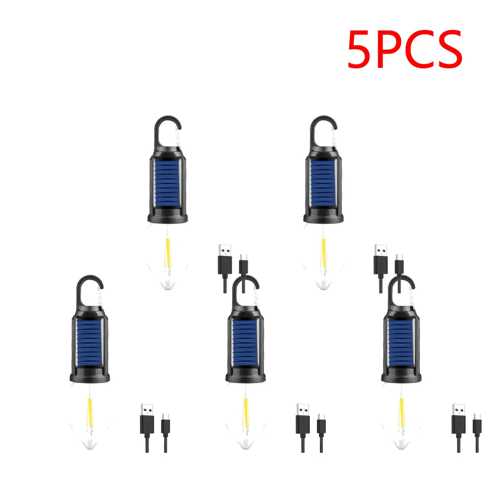 2-5PCS Solar Powered LED Lighting Lantern USB Charging Outdoor Tent Light Waterproof BBQ Atmosphere Light for Outdoor Camping