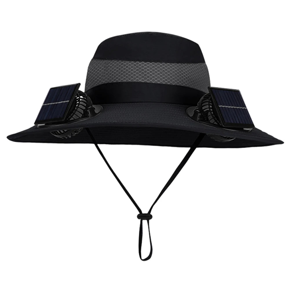 Solar Fan Hat with Solar/Charging Fan Sunshade Fishing Hat Waterproof Large Edge Cooling Hat for Outdoor Riding Hiking Fishing