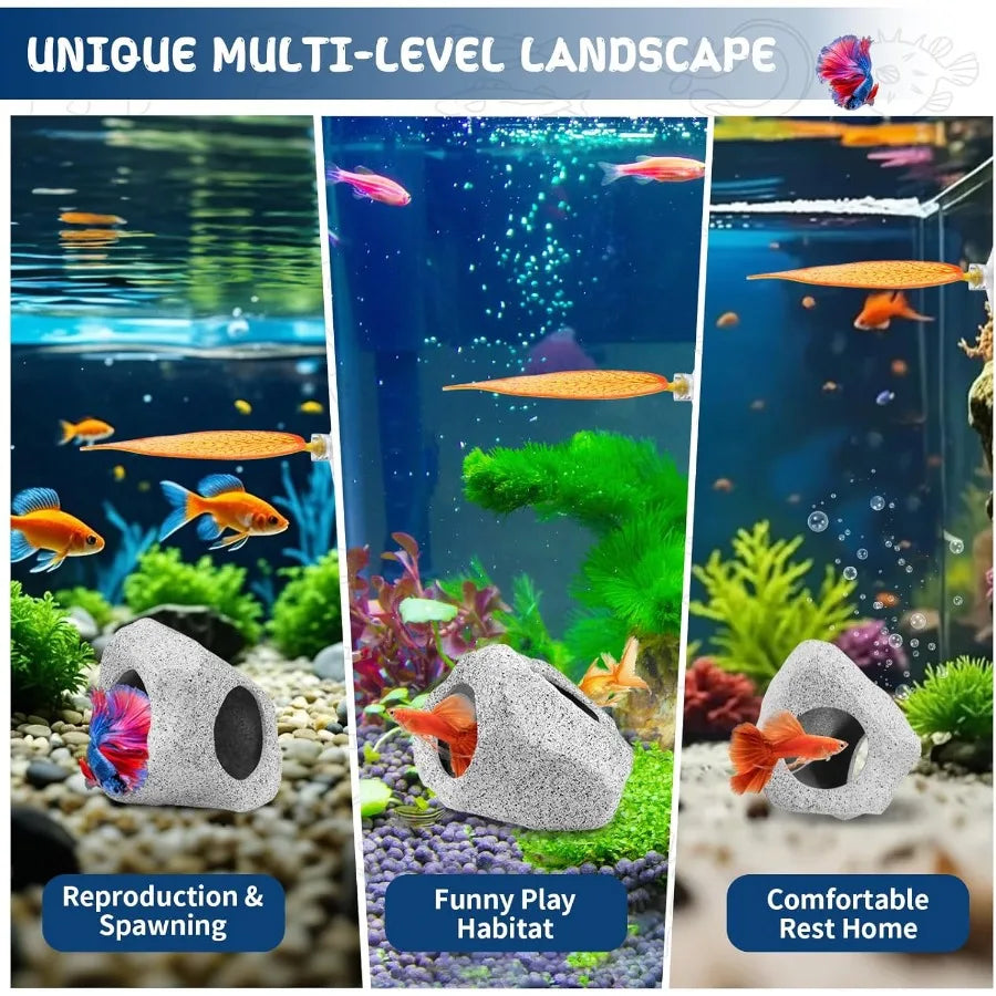 Aquarium Decorations Cave Rock with Betta Hammock for Fish Tank Accessories Small Fish Hideout Decor Stone and Leaf for Betta P