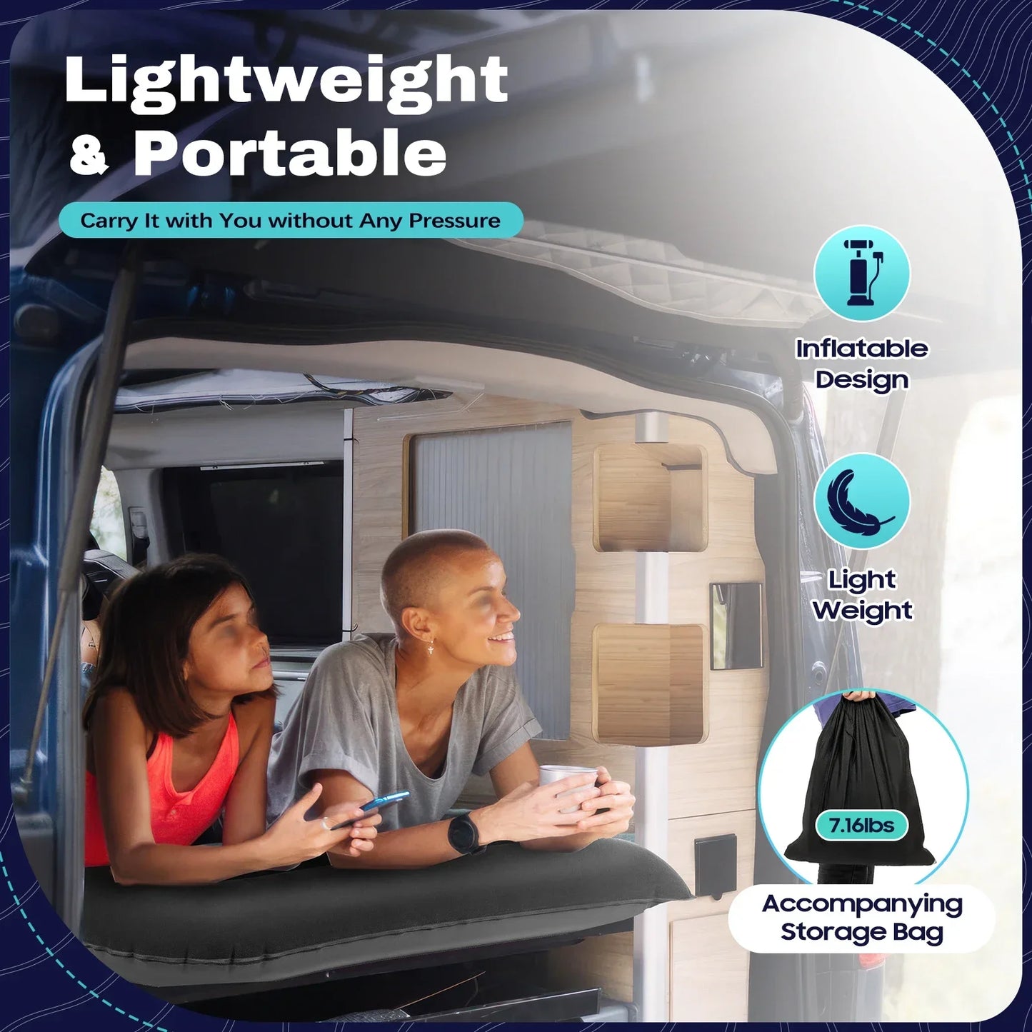 Camping Travel Road Trip Inflatable Car Bed SUV Air Mattress Flocking Surface with Electric Pump 2 Pillows for SUV Sedan