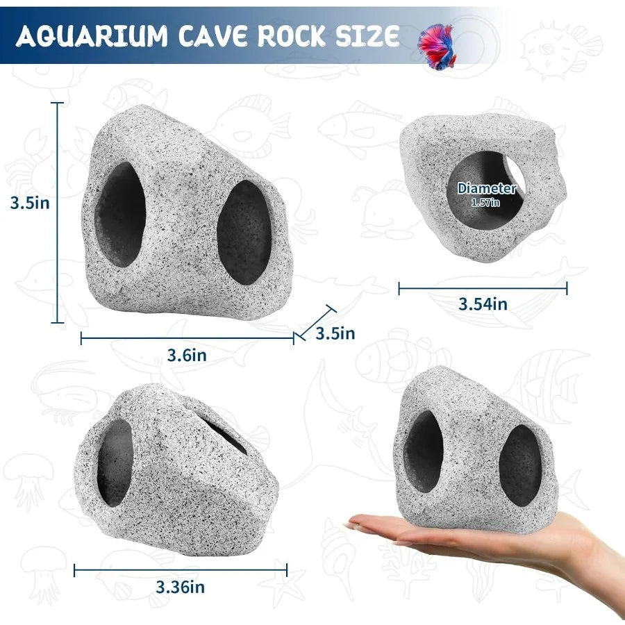 Aquarium Decorations Cave Rock with Betta Hammock for Fish Tank Accessories Small Fish Hideout Decor Stone and Leaf for Betta P
