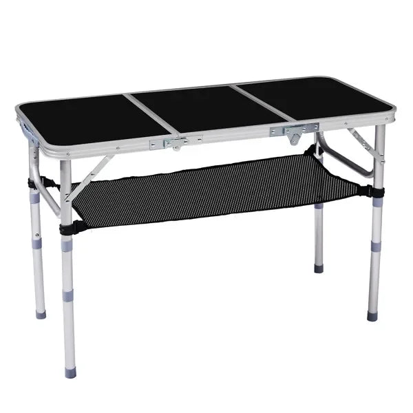 3ft Portable Folding Camping Table, 3 Adjustable Heights, Lightweight Patio Side Table, Carry Handle, Black