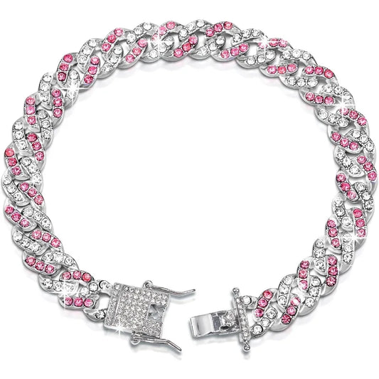 9inch Glitter Dog Collar Pink Silver Diamond Collars Cuban Girl Necklace Puppy Pet Metal Link Chain with Buckle Christmas Pet J