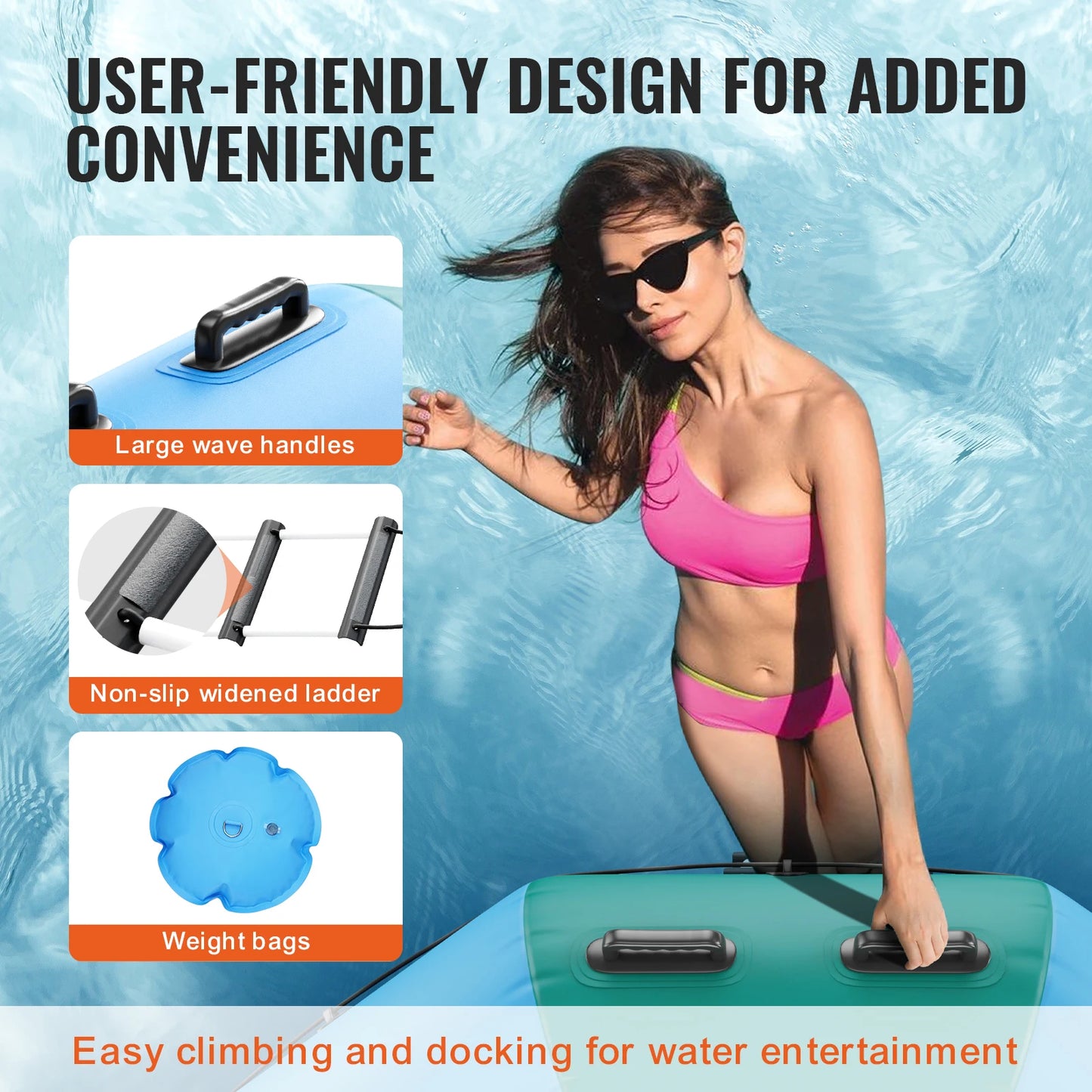 SucceBuy 12 ft Inflatable Water Bouncer Portable Bounce Swim Platform Kids Adults Floating Rebounder for Pool Lake Water Sports