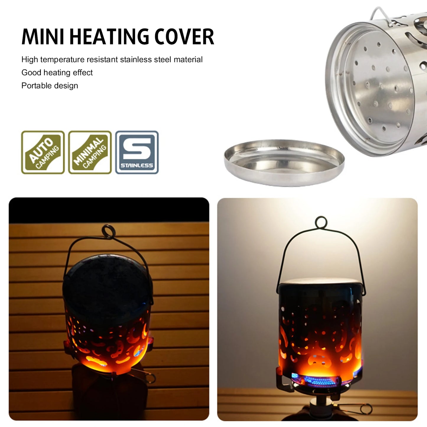 Portable Warming Stove Cover Stainless Steel Tent Heater Camping Heated Stove for Outdoor Backpacking Hiking Traveling BBQ