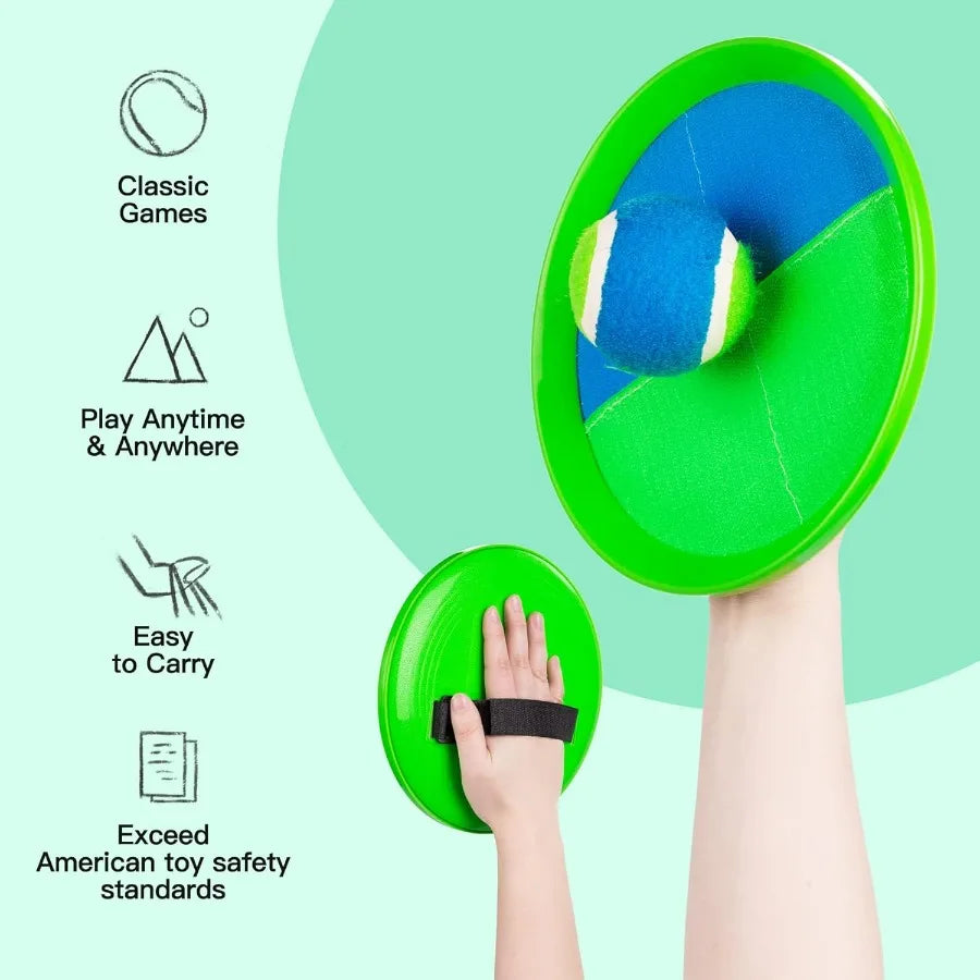 Toss and Catch Ball Game Set - Indoor and Outdoor Games for Kids 3-12, Beach Sand Pool Water Toy Includes 6 Paddles 6 Sticky Bal