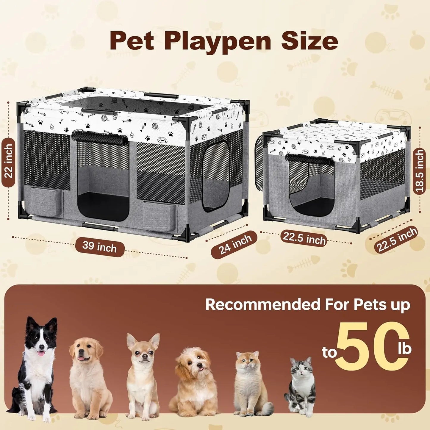 Portable Cat Playpen, Pet Dog Playpen, Kitten Puppy Play Pen for Indoor/Outdoor, Collapsible Cats Cages Enclosed Tent with Carry