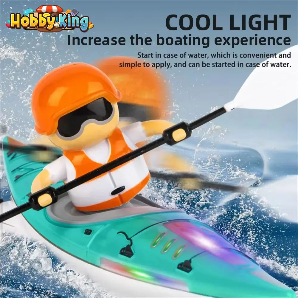 Rc Boat Remote Control Paddling Kayak with Light Kids Toys Racing Radio-Control Ship Children Gift Electric Model Water Toys