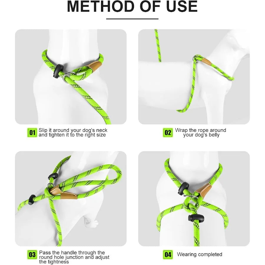 No Pull Rope Dog Harness No Pull Reflective Leash Harness Collar 3 in 1 Dog Halter Harnesses Adjustable for Large Giant Dog Lig