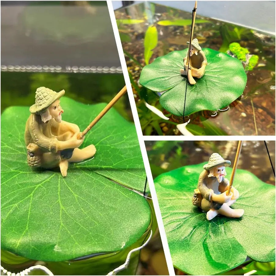 Floating Fish Tank DecorationCute Mini Fisherman Aquarium Decoration Fish Tank Accessorie Fish Toy for Betta Cichlid Goldfish S