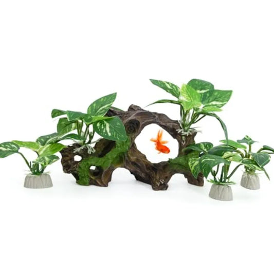 Driftwood Cave Aquarium Decor Silk Aquarium Plants for Betta Fish Tank Accessories Decorations