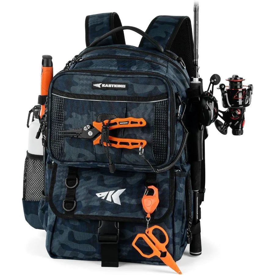 BaitSpace 50L Fishing Tackle Backpack with Removable Bait Binder 2 Rod Holders Durable Storage for Fishing Gear and Equipment I