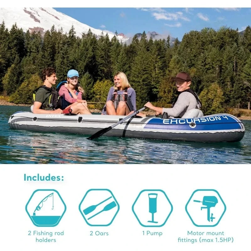 Garden  68324EP Excursion 4 Inflatable Boat Set: Includes Deluxe 54in Boat Oars And High-Output Pump – Adjustable Seats
