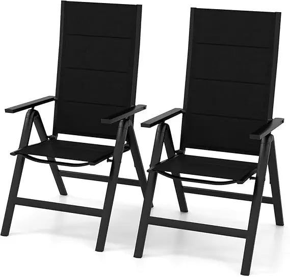 Patio Folding Chair Set of 2, Outdoor Dining Chairs with Cushioned Seats, Adjustable Backrest and Armrests