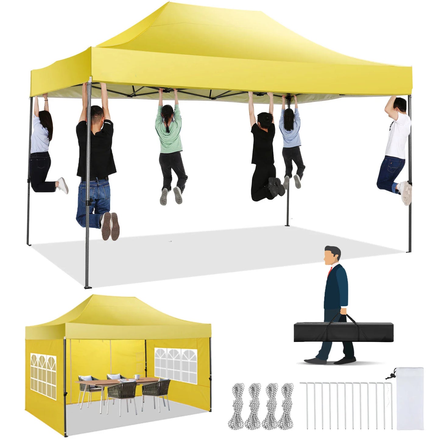 10x15 Heavy Duty Pop up Canopy Tent with 4 sidewalls Commercial Outdoor Canopy Wedding Party Tents for Wedding All Season Gazebo