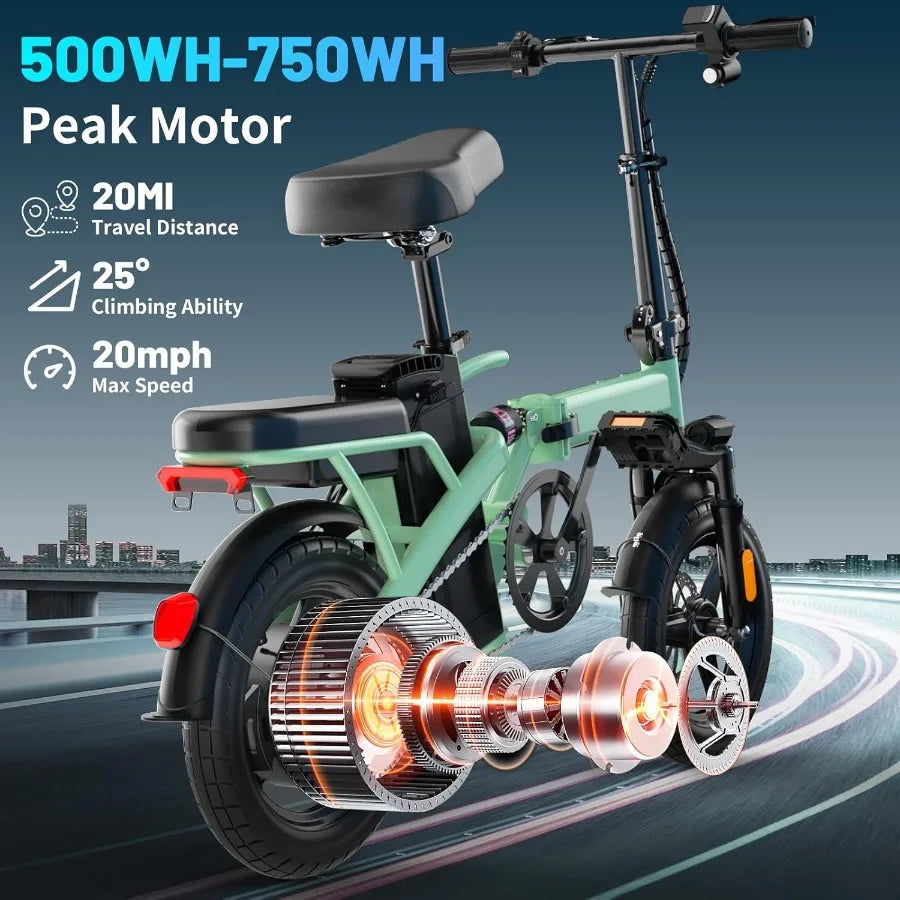 Foldable Electric Bike for Adults 14 Folding E-Bike with 500W Peak Motor Electric Bicycle with 48V Removable Battery UL 2849 Ce