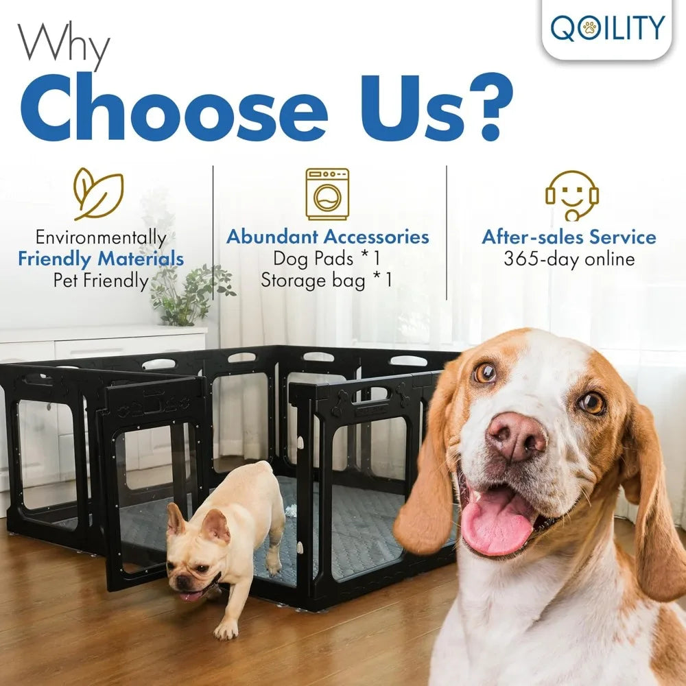 Playpen with Door - Height 24 Inch, 12 Panels - Reduces Indoor Puppy/Small Dog Anxiety, Black