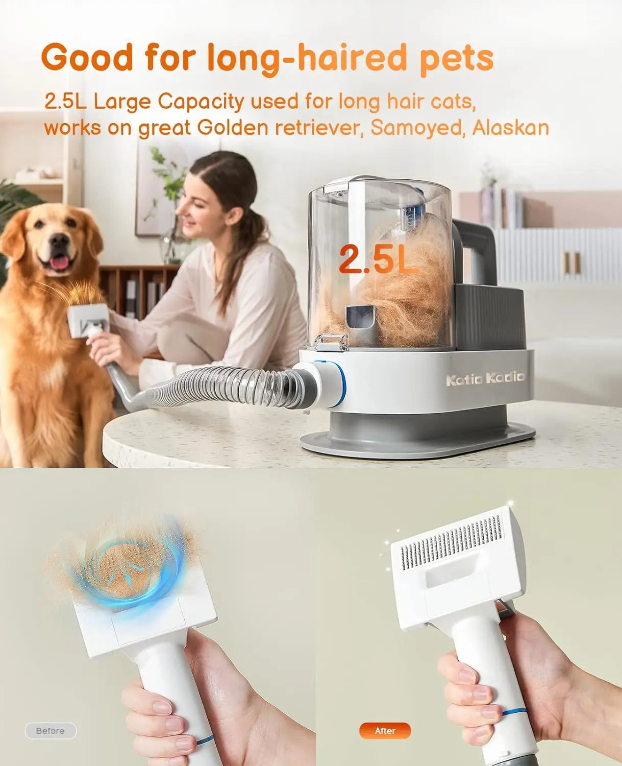 Pet Grooming Kit,5in1 Dog Grooming Kit with 2 Suction Mode,Low Noise Dog Hair Remover,Dog Vacuums for Hair Cleaning for Shedding