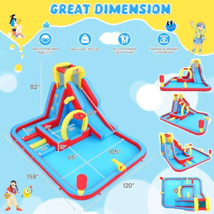 13x10FT Giant Inflatable Water Slide Obstacle Course for Kids w/Long Slide, Deep Pool, Climbing Wall, Boxing Game, Basketball Ri