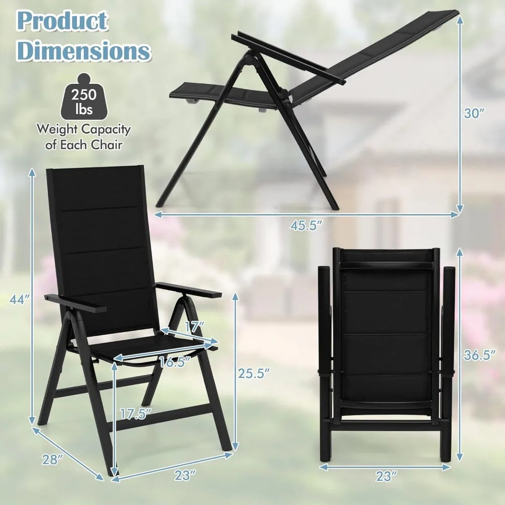 Patio Folding Chair Set of 2, Outdoor Dining Chairs with Cushioned Seats, Adjustable Backrest and Armrests