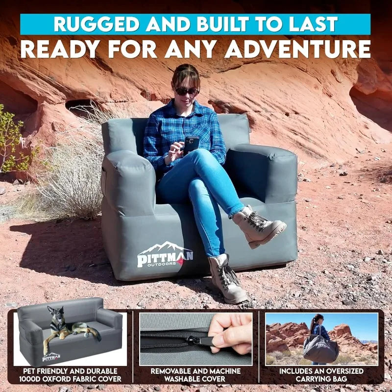 Pittman - Inflatable Chair for Camping with Built in Pump - Portable Inflatable Couch for Adults Holds 350lb's - Blow Up Chair f