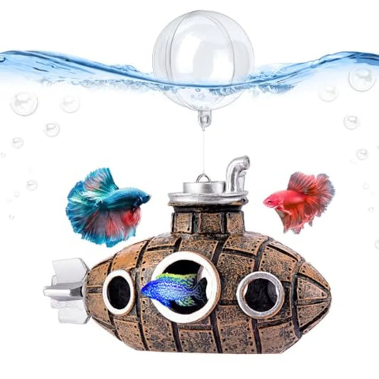 Floating Fish Tank Decoration Little Cute Retro Submarine Aquarium Decoration with Two Float Balls Resinous Fish Tank Accessori