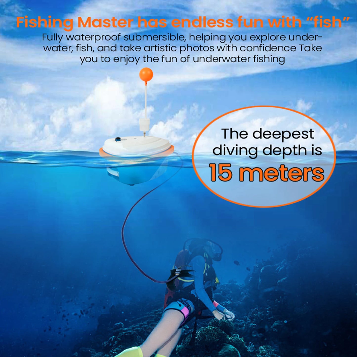 New Upgraded Scuba Diving Ventilator 4.5-10H Portable Diving Snorkel Equipment with Breathing Regulator Support Underwater 15M