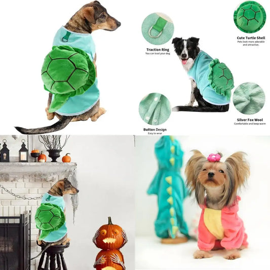 Turtle Dog Costume - Dog Halloween Costume with Utral Soft Turtle Shell Cute Outfit, Warm Fleece Doggie Clothes Cat Apparel with