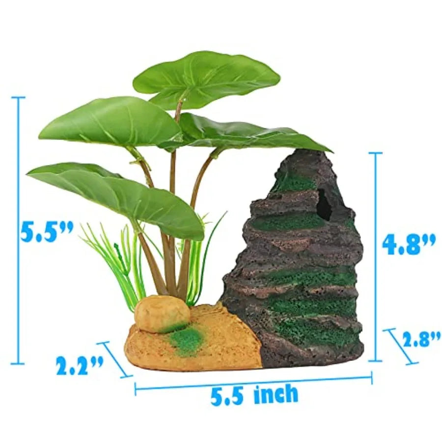 Betta Fish Leaf Pad Hammock Aquarium Decoration Cichlid Fish Tank Resin Rock Mountain Cave Orments Fish Bowl Decorations for Sl