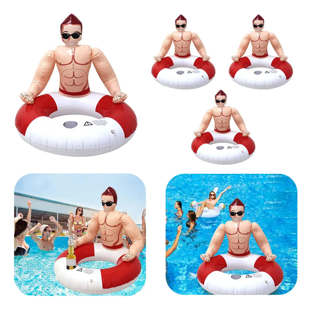 Muscle Men Inflatable Swim Ring Leakproof Swimming Rings Floaties with Cup Holder Funny Pool Rings Pool Accessories