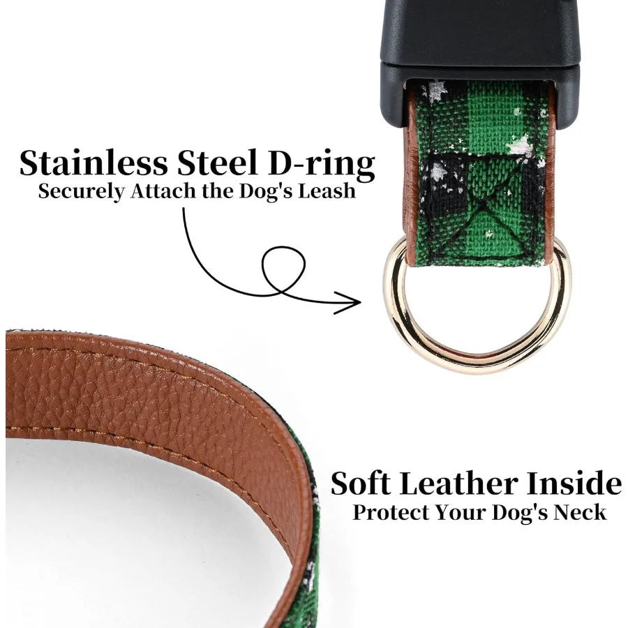 Adjustable Christmas Dog Collar Girl Boy with Detachable Bowtie Classic Plaid Snowflake Dog Christmas Collar Soft Leather Cotto