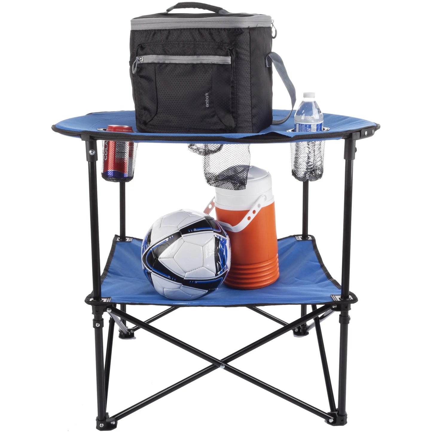Camp Table - Round 2-Tier Folding Table with 4 Cupholders and Carrying Bag - for Camping, Beach,Picnic, Sporting Events,Outdoors