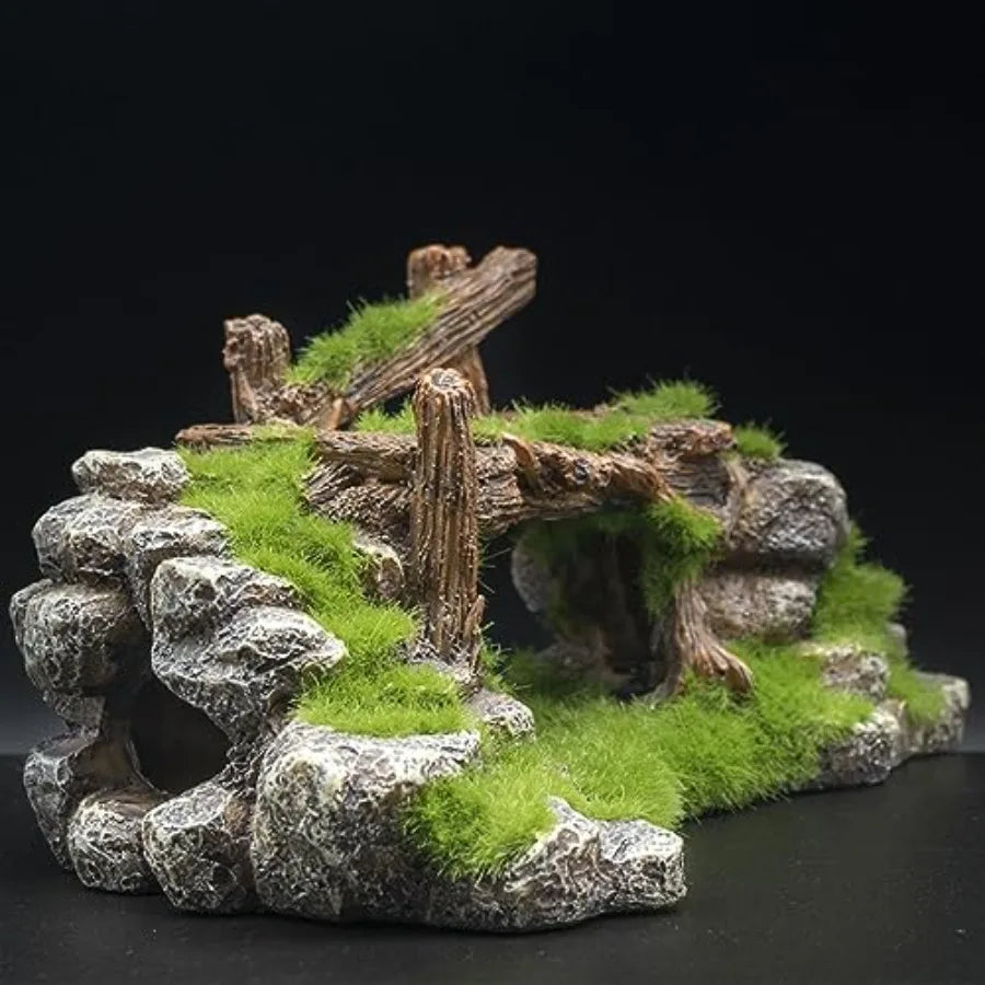 Aquarium Moss Rockery Stone Decoration Hollow Hideout House Ruins Cave Fish Tank Accessories Orment Tank Small Fish Hideaway
