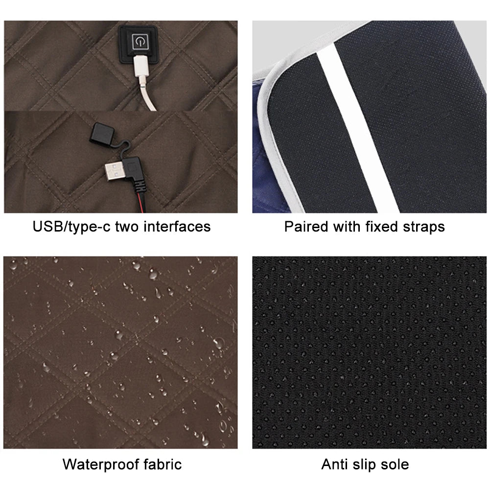 4 Heated Areas Camping Chair Heated Cushion Portable Heater Warm Pad 3 Adjustable Temperature for Winter Outdoor Stadium Fishing